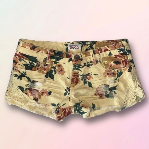 Retro, Floral Low Rise Boho Jean Shorts - Picture 9 of 9